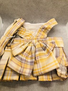 YellowPlaid pet Harness Dress with Leash
